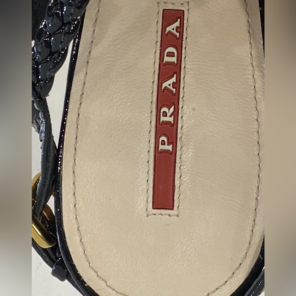 Prada, Black Wedge Sandals, leather 37.5 (US 7) - Picture 4 of 11